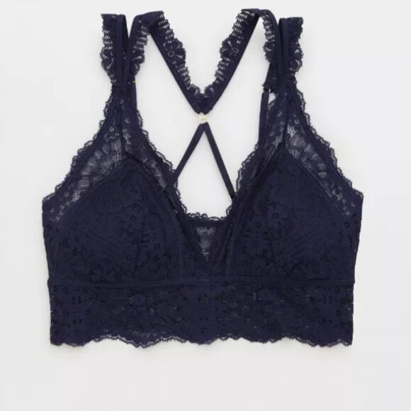 Aerie Fa La Lace Padded Lace Bralette in Navy Blue, Large - Picture 1 of 11